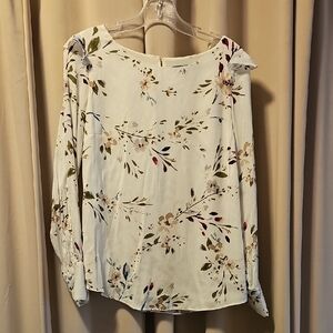 White House Black Market Floral Blouse - Cream and Multicolor